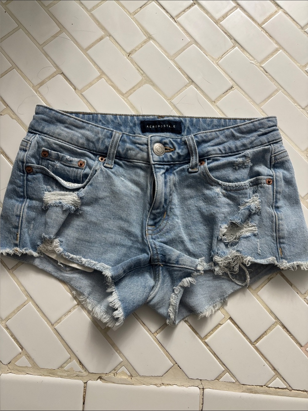 Aeropostale Light Wash Ripped Denim Shorts